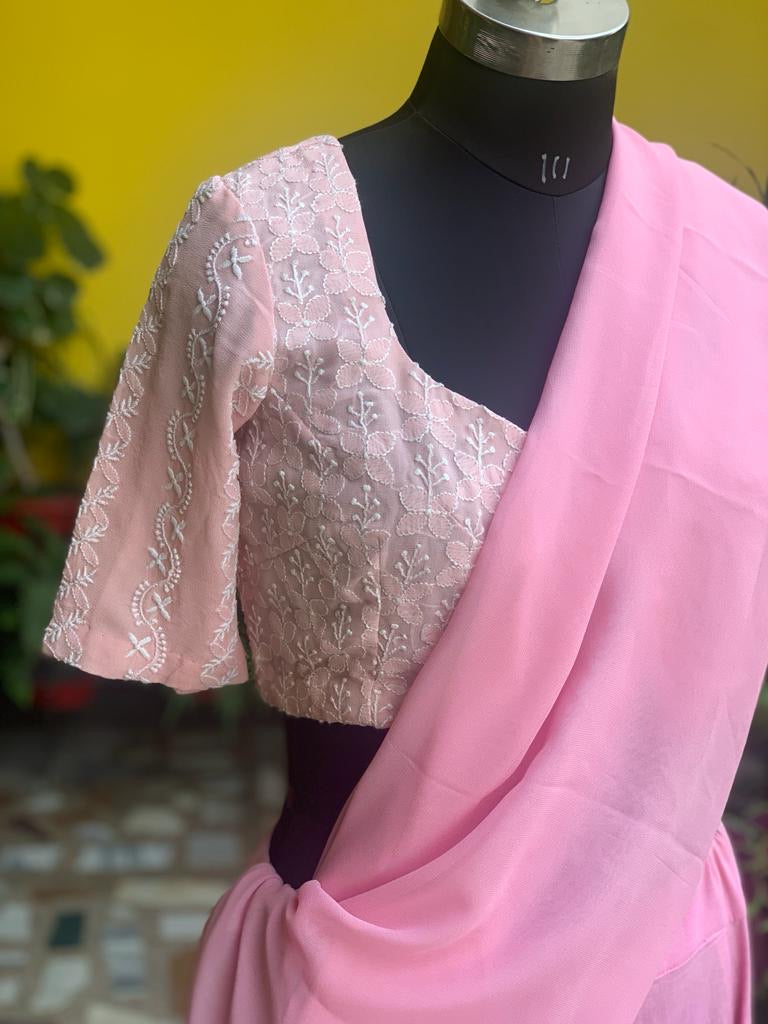 pink chikankari blouse