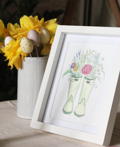 Doodling Lucy wellies print with daffodils