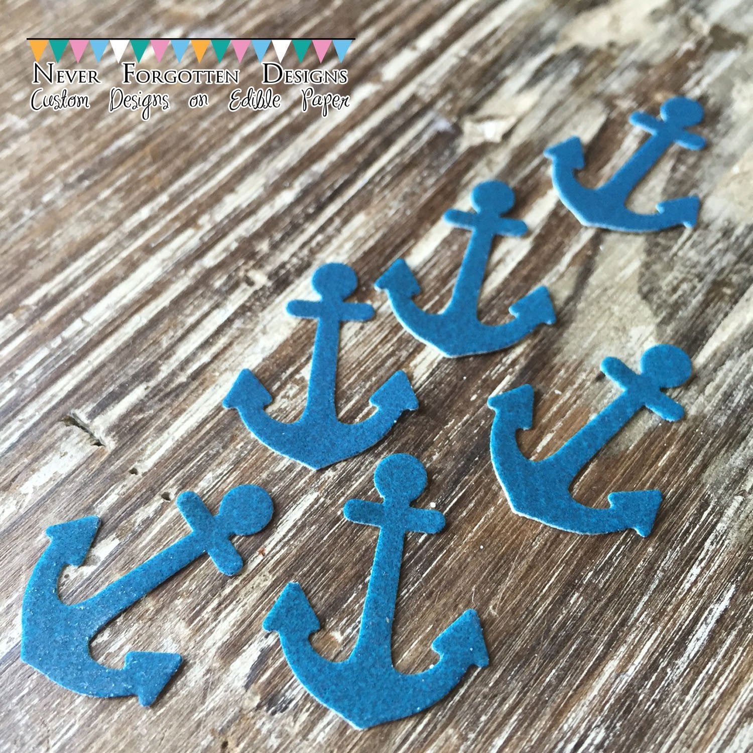 Blue Edible 1" Anchors on Edible Frosting Paper
