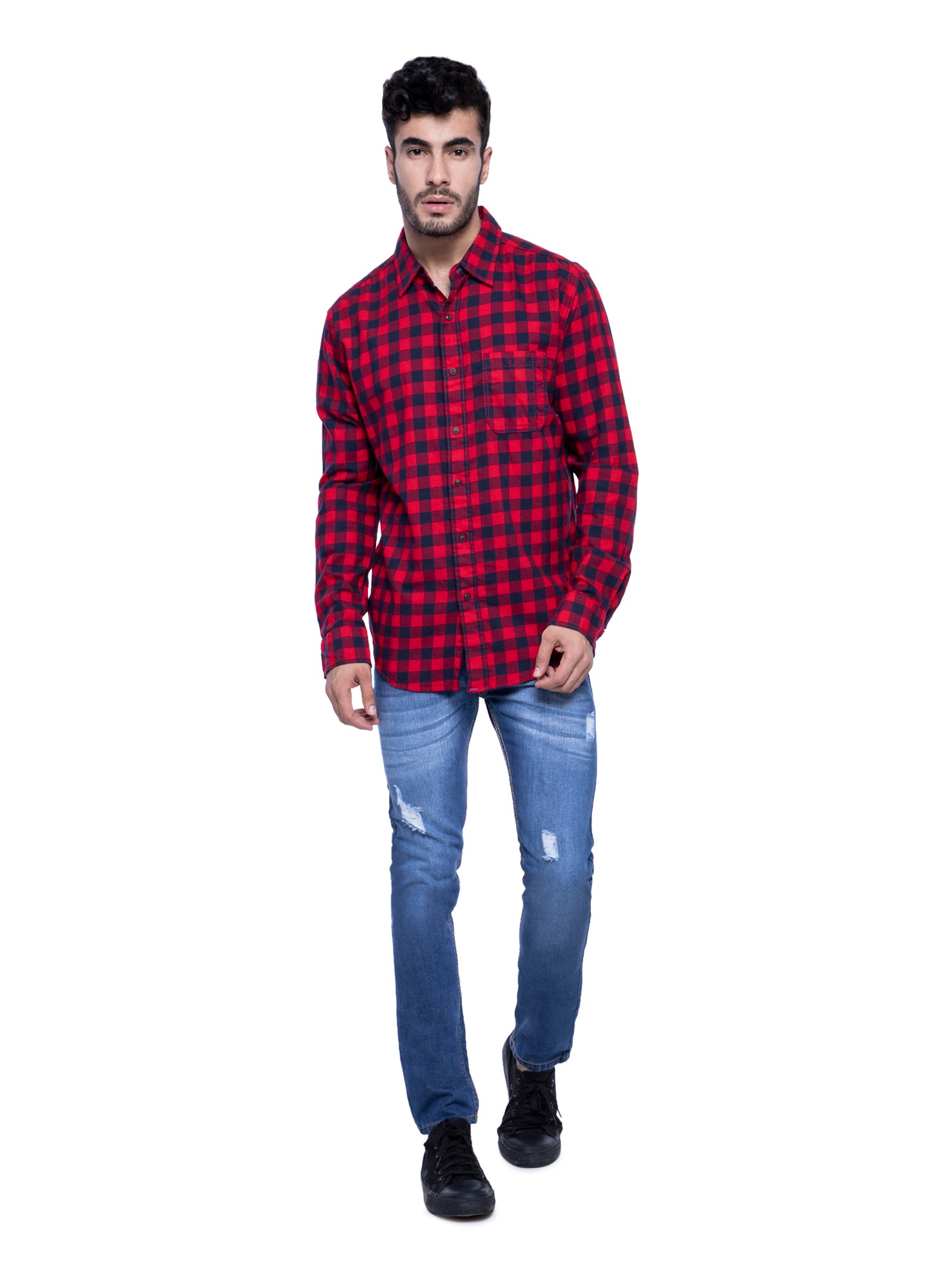red checkered shirt outfit men