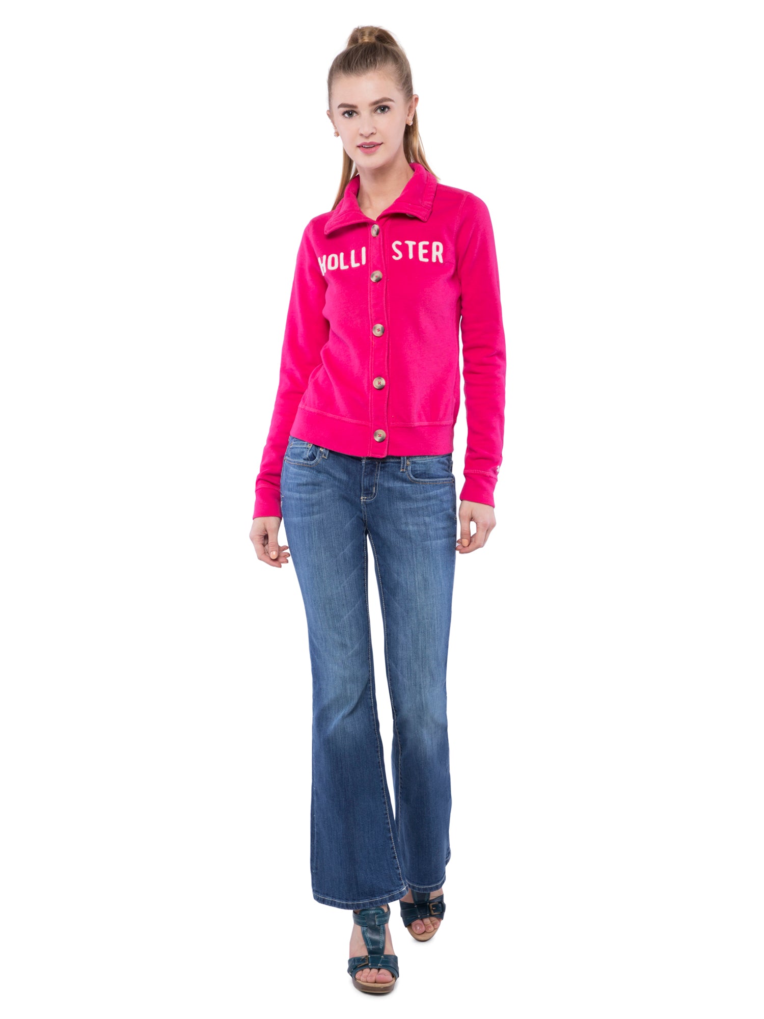 women's button front sweatshirt jacket