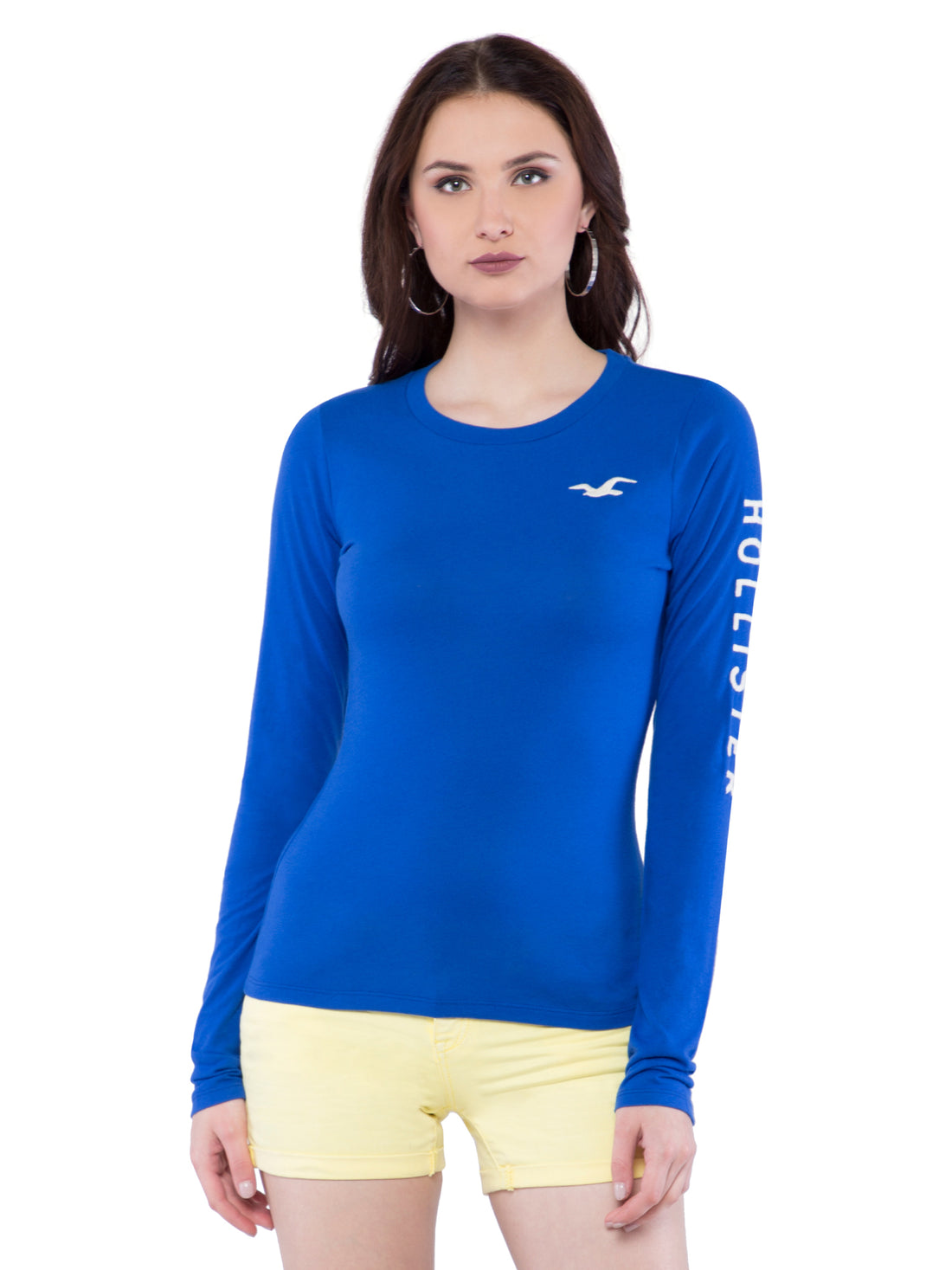 Hollister California Womens Long Sleeve Crew Neck Blue Cropped T Shirt Size  S