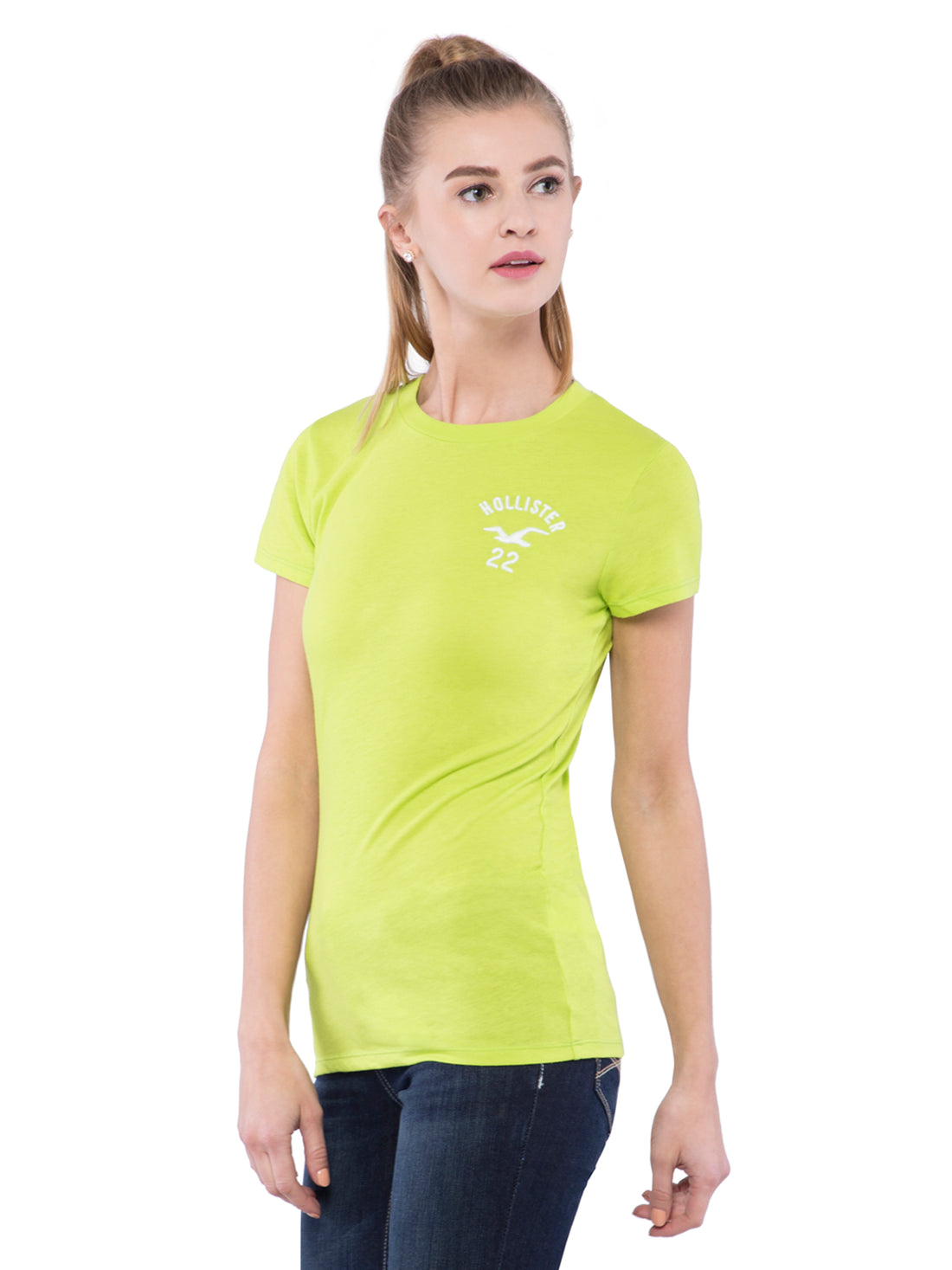 Hollister Women Green Crew Neck T-Shirt