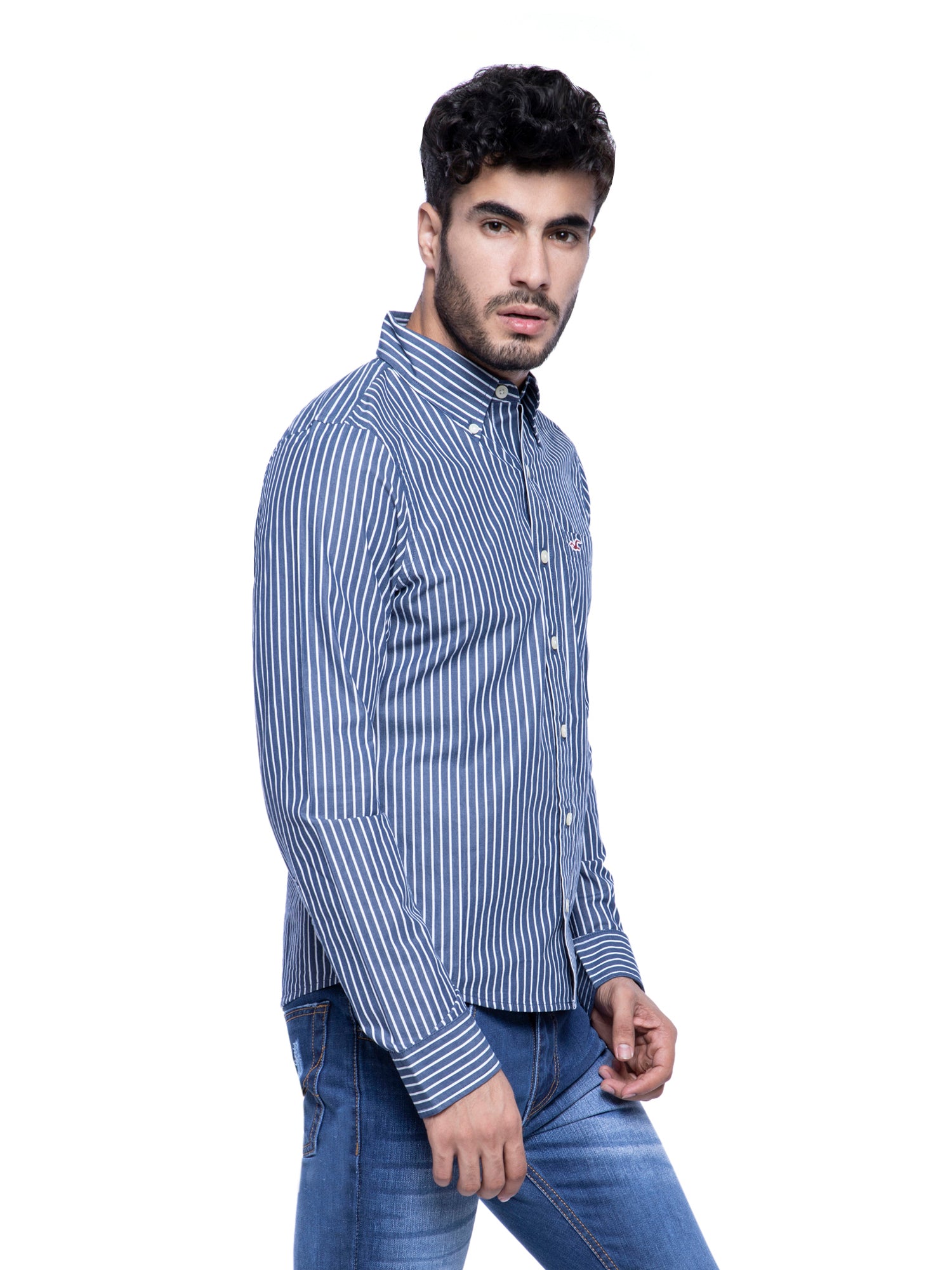 Hollister Men Blue Striped Shirt – FICUSTER