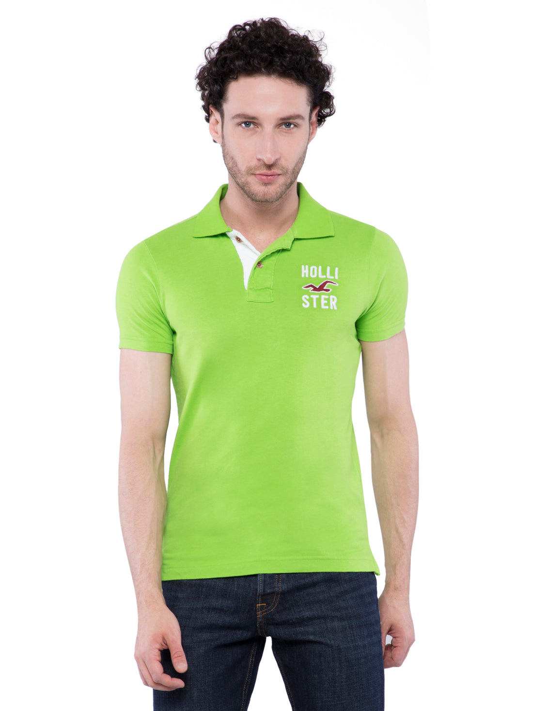 Hollister Men Green Solid Stretch Pique Polo