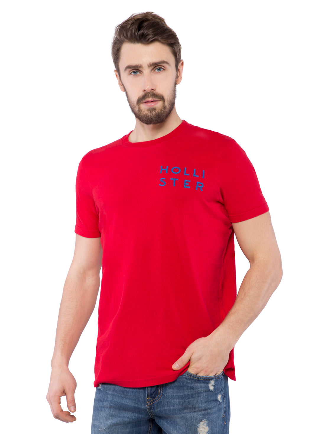 Hollister Co.. Men's Regular Crew-Neck T-Shirt Large, Red Outline Logo