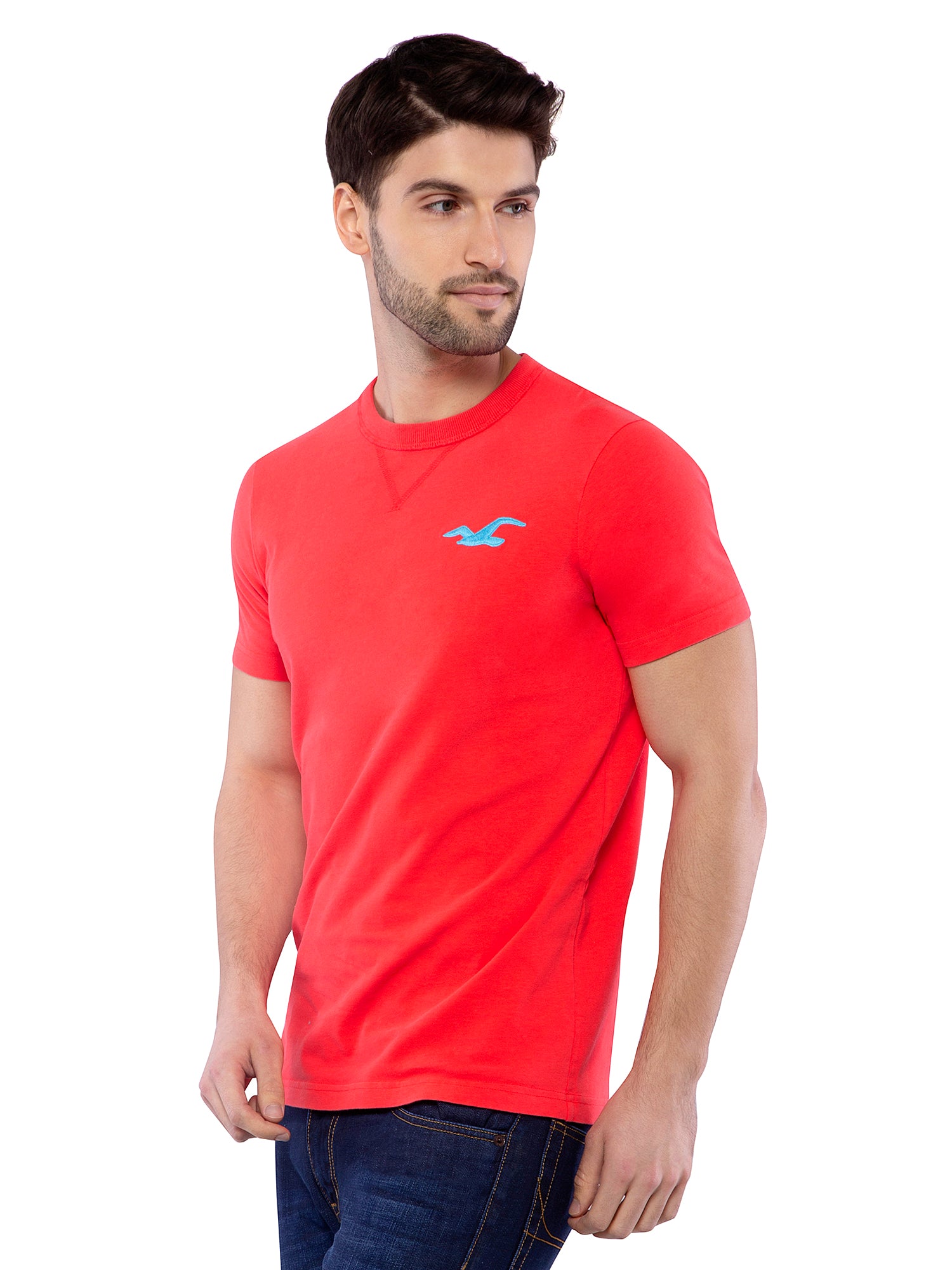 Hollister Men Red Crew Neck T-shirt 