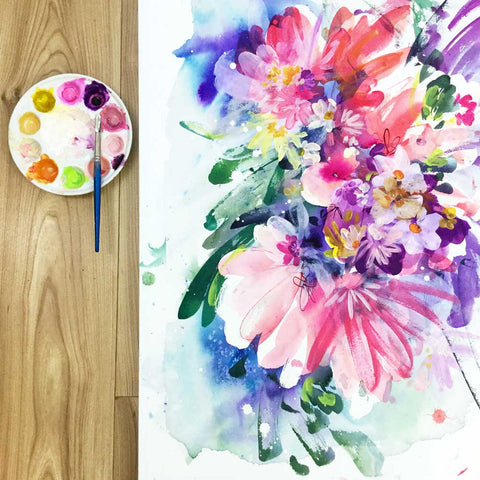 Awaken, vibrant pink floral painting by Ingrid Sanchez.