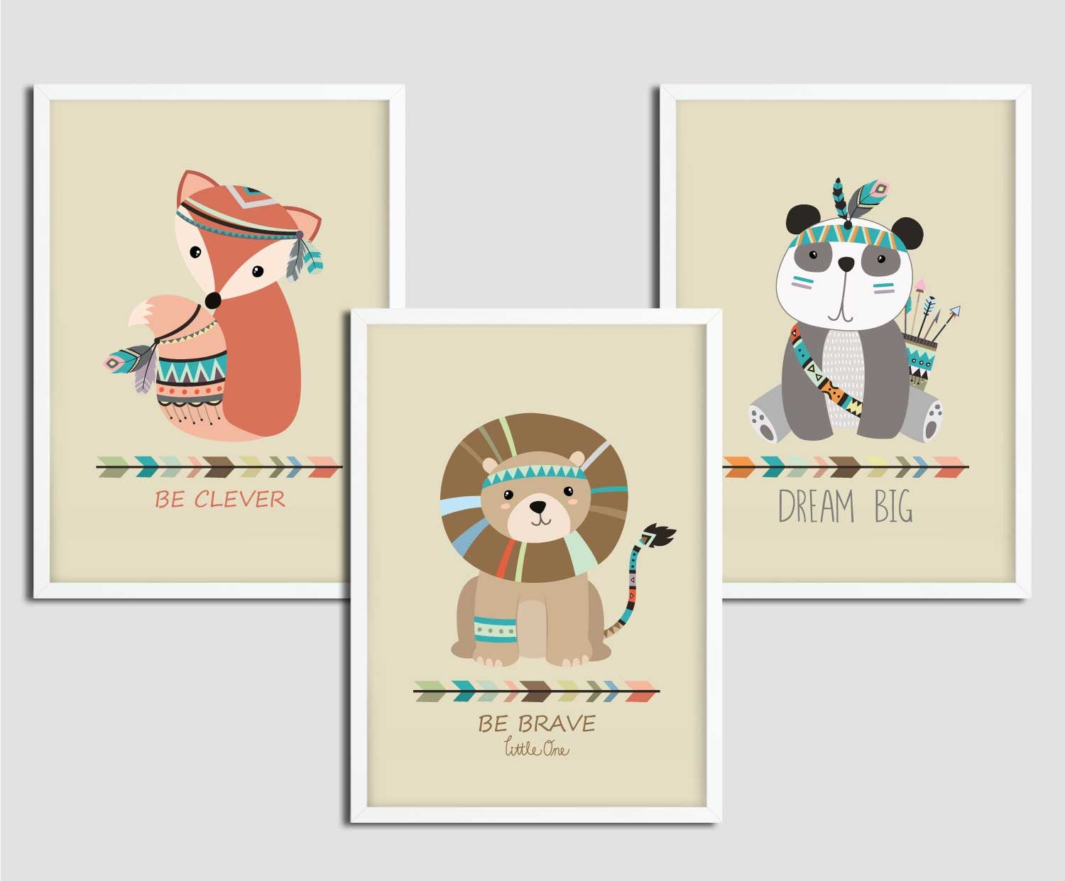 Kinderzimmer Poster Set Indianer Tiere Lowe Panda Fuchs Jononoh