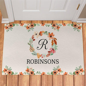 Personalized Watercolor Floral Wreath Doormat-Personalized Gifts