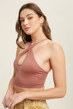 Wishlist Seamless Scoop Neck Bralette with Crossback, Red Bean