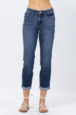 Judy Blue Jeans  Teagan Mid Rise Cuffed Boyfriend (Long Inseam Option)  JB88605 – American Blues