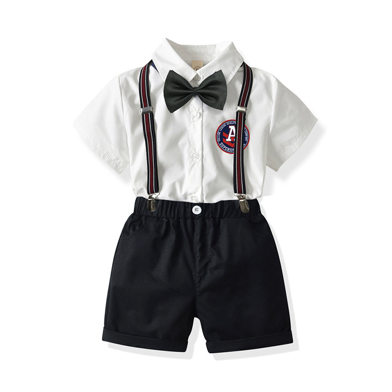 2 Pieces Set Baby Kid Boys Solid Color Bow Shirts And Shorts Wholesale 211109559
