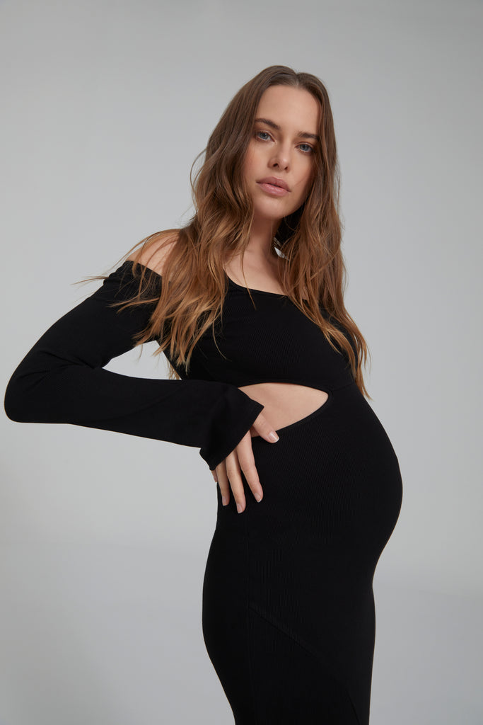 *New* Ripe Maternity Cocoon Elbow Sleeve Maternity Dress in Black