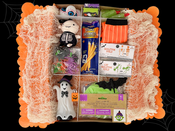 make your own halloween gift box using the disguise the surprise gift box dividers, halloween fun for kids, halloween gift ideas for kids, halloween gifts for kids, diy halloween gift box, halloween gift wrapping ideas, unique halloween gift for kids