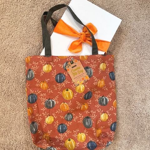 fall hostess gift ideas, fall seasonal reusable bag from home goods, use this tote bag instead of wrapping paper, gift box ideas, gift wrapping ideas, gift wrap, diy gift box