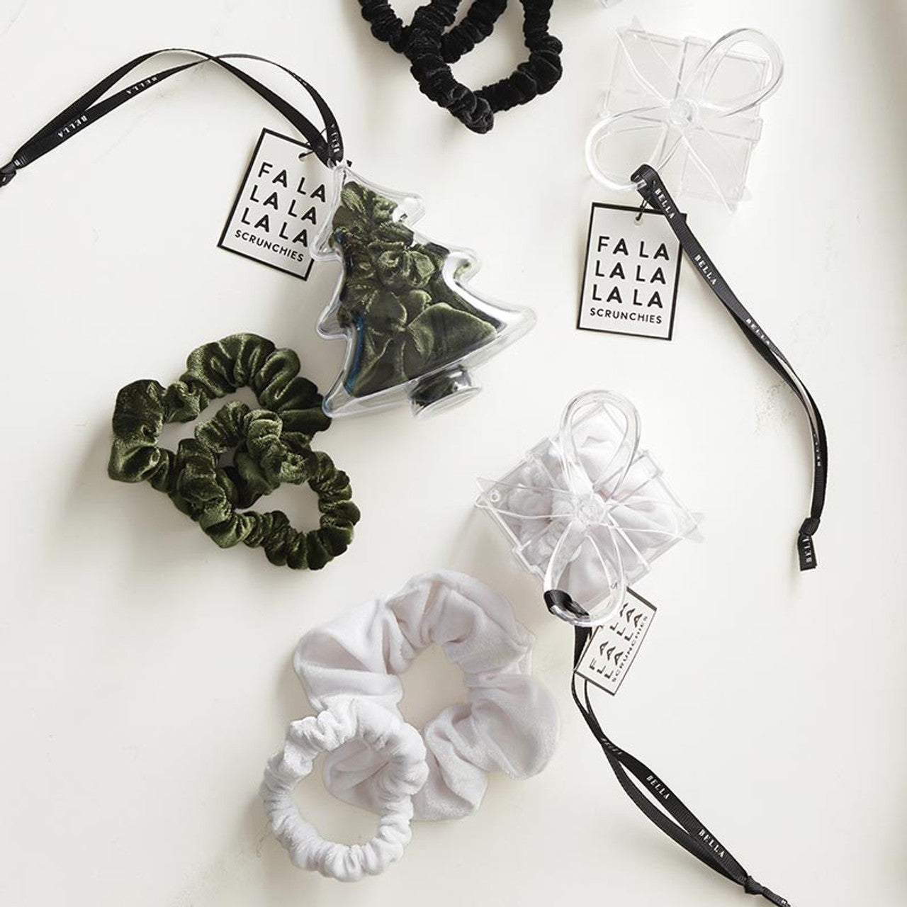 Velvet Tree Ornament Scrunchie - Green
