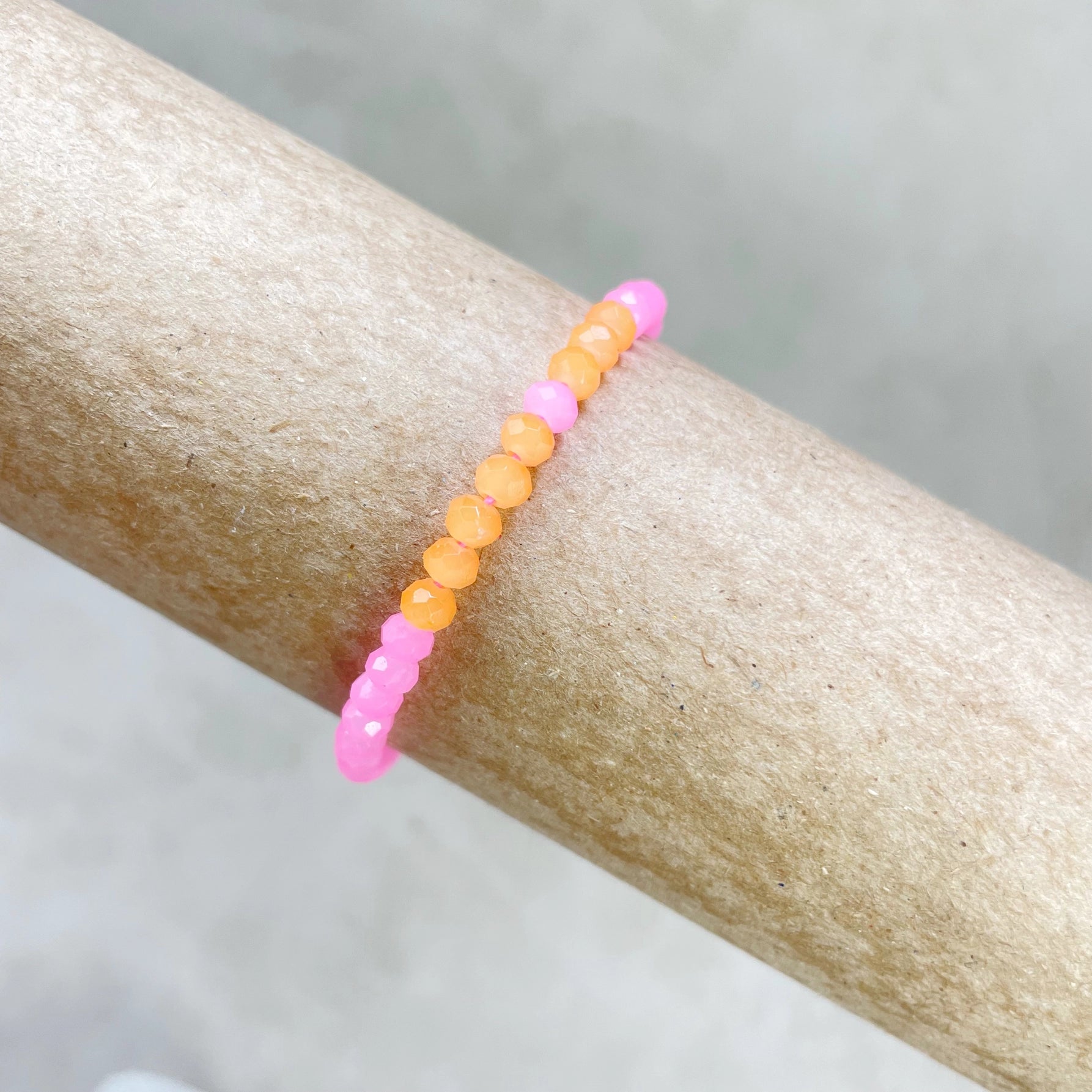 Pink Grapefruit Crystal Beaded Bracelet