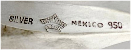 Quality marks plus other indented marks on silver piece: Silver, Mexico, Taxco