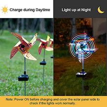 Load image into Gallery viewer, Moobibear Solar Wind Spinners Outdoor, 2 Pack Garden Pinwheels with Color Changing Fairy Lights, 8 Lighting Modes RGB Waterproof Windmills for Yard, Garden Stakes Decorative Spinners
