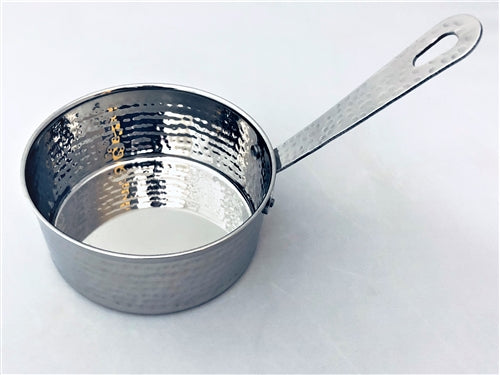 Hammered Stainless Steel Mini Sauce Pan with Brass Handles 5.5 oz.