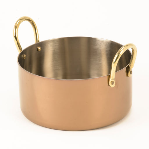 Hammered Stainless Steel Mini Sauce Pan with Brass Handles 5.5 oz.