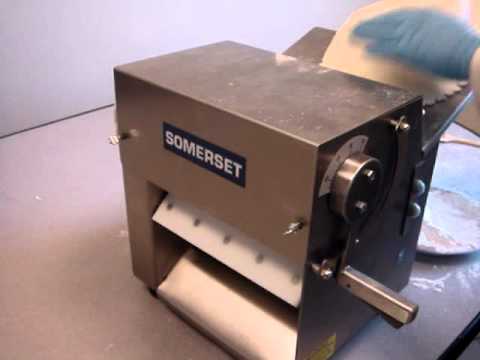 Somerset CDR-300 Stainless Steel Manual Countertop Dough Sheeter with 3.5  x 15 Synthetic Rollers - 115V, 1/2 HP