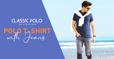polo t-shirt paired with jeans