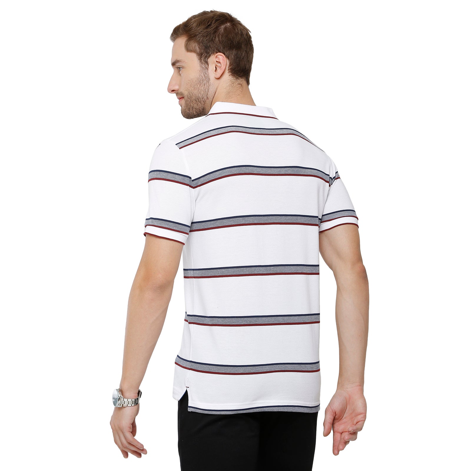 Classic Polo Mens 100% Cotton Half Sleeve Striped Slim Fit Polo Neck White Colour T-Shirt - Adore 161 A T-shirt Classic Polo 