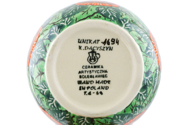Polish Pottery Bowl with Loop Handle 16 oz Bold Sunflower Theme UNIKAT