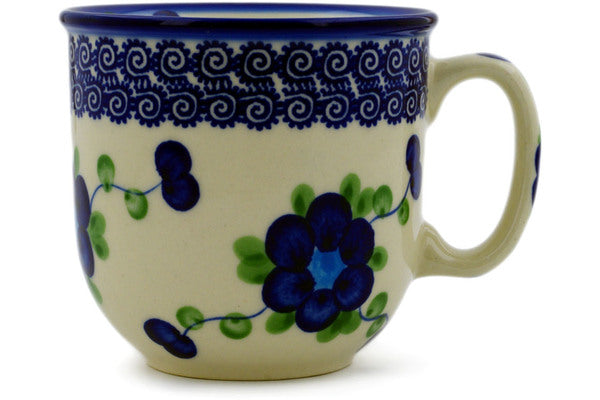 Polish Pottery Mug 10 oz Blue Poppies Theme