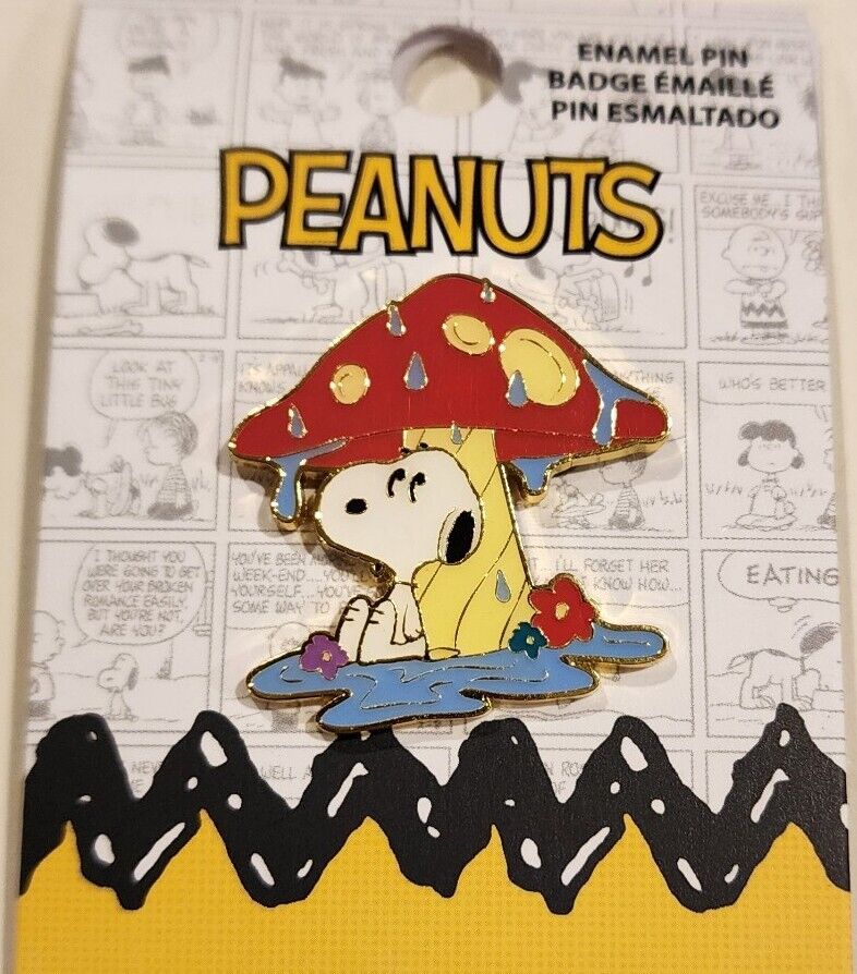 Peanuts Snoopy Rainy Day Mushroom Floral Enamel Pin
