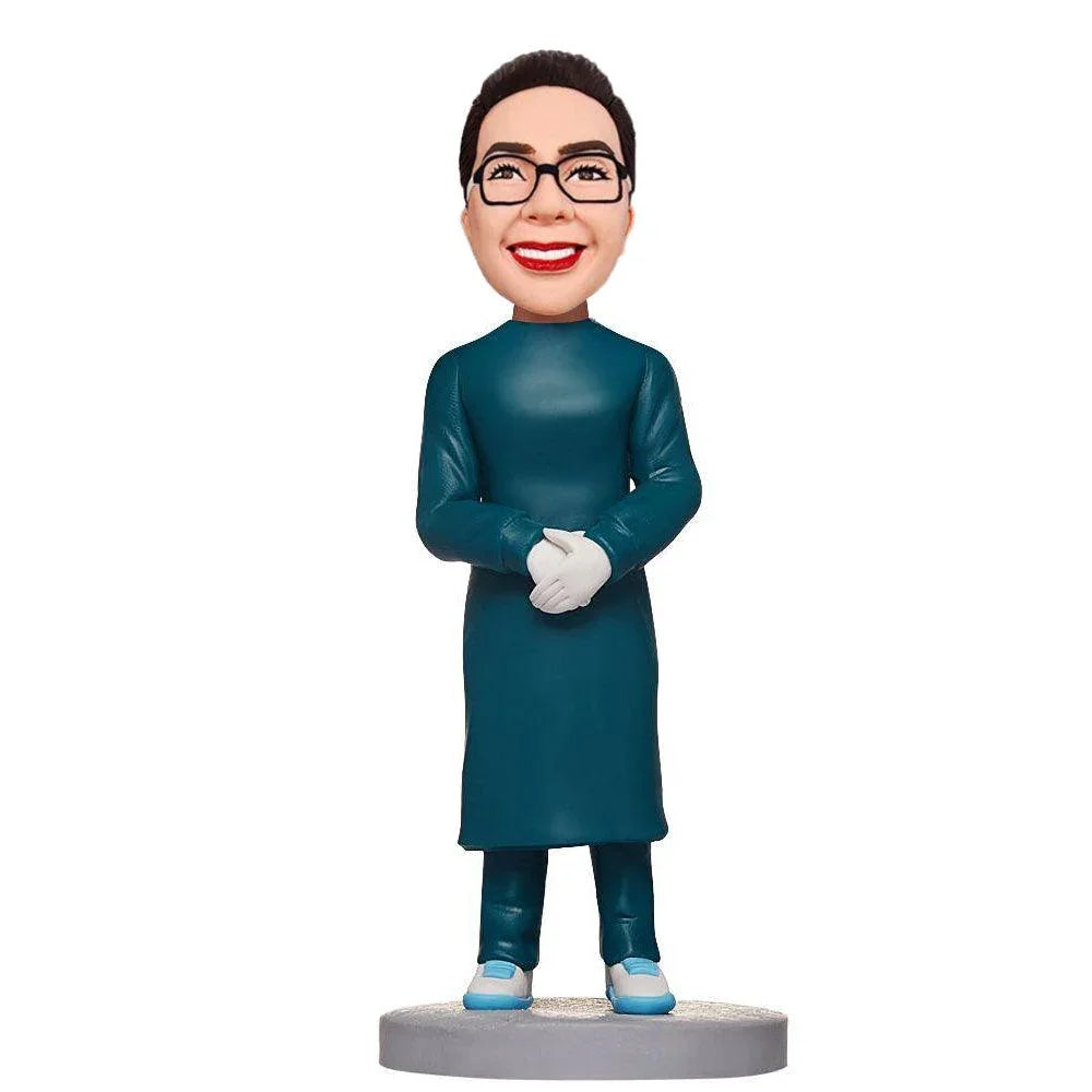 Custom Female Doctor In Operating Room Bobbleheads With Engraved Text