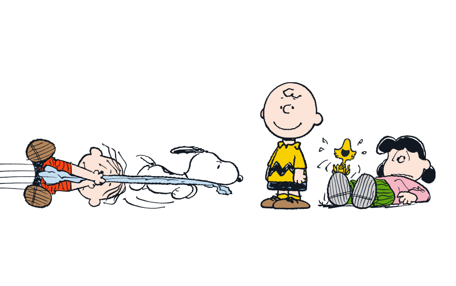 Snoopy hugging Charlie Brown