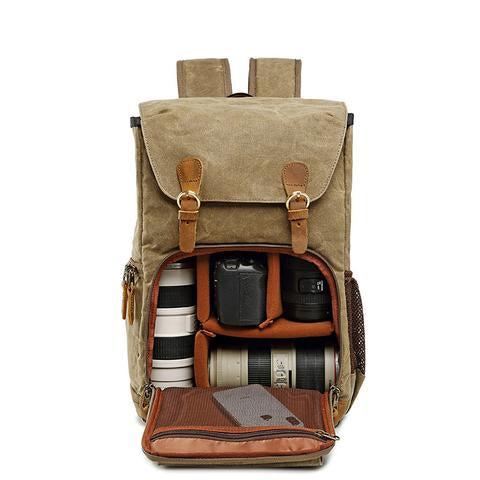 waxed canvas camera backpack