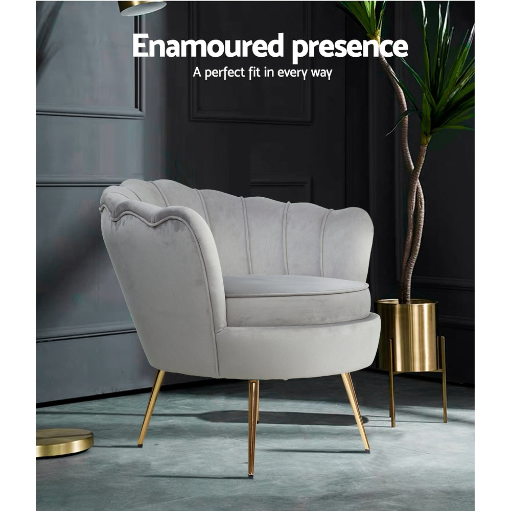 Artiss Armchair Lounge Chair Accent Armchairs Retro Single Sofa Velvet Happy Shopping