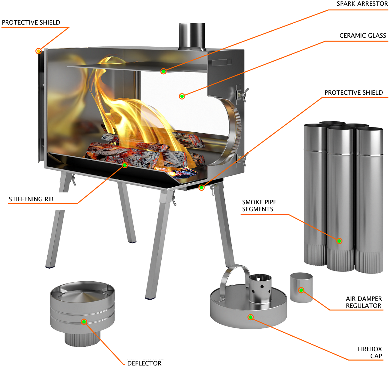 Large Wood Stove With Fire-Resistant Glass