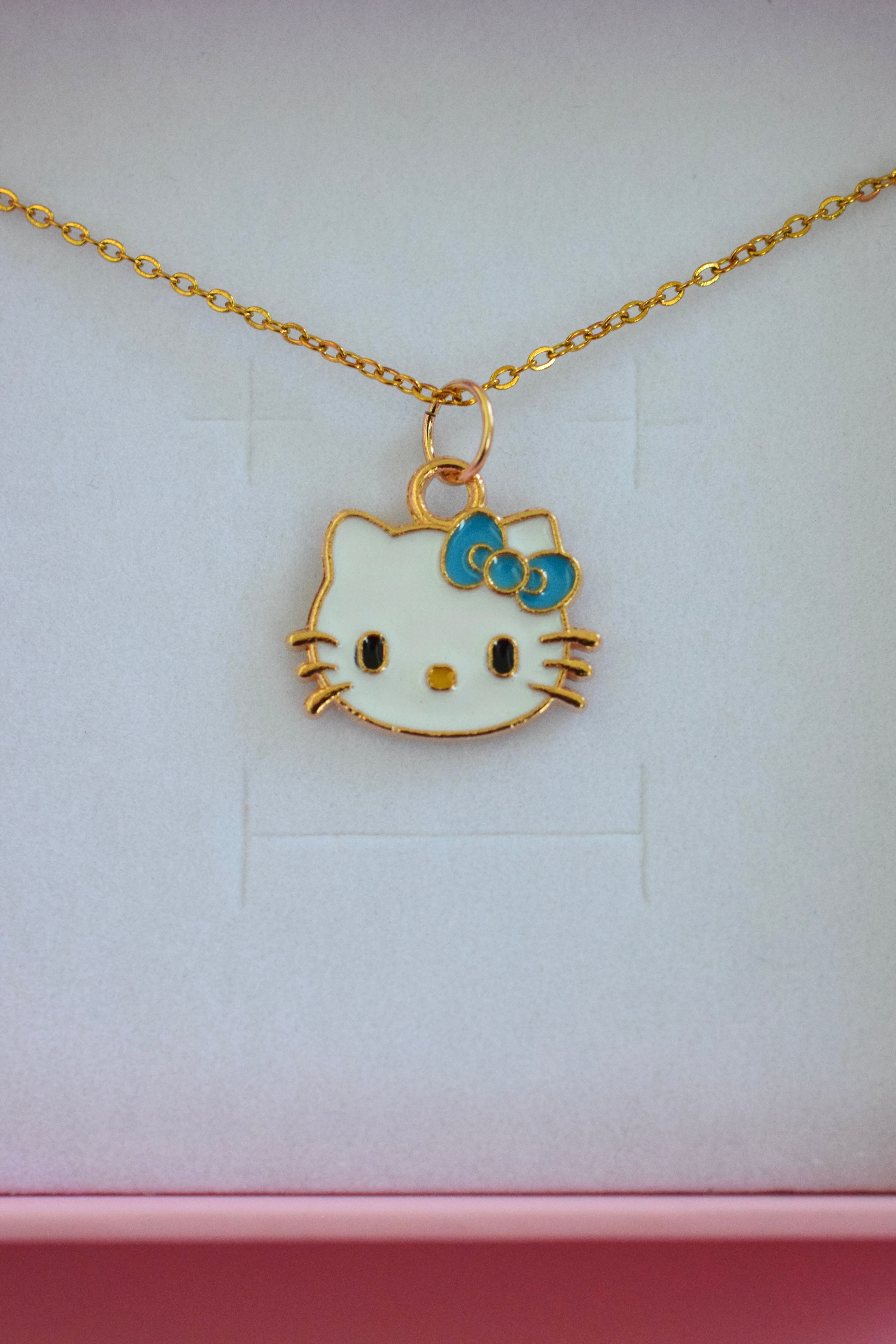 Blue Bow Kitty With Initial (Rolo Chain)