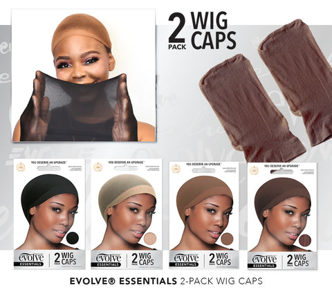 2 Pack Evolve brand wig cap in black, brown and nude colors.