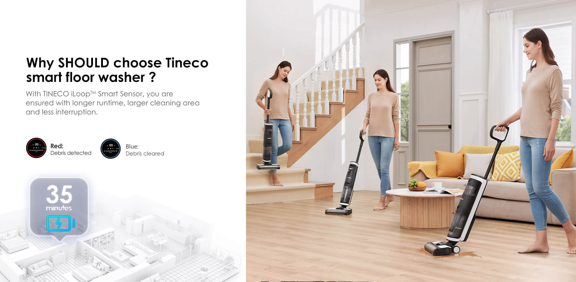 Tineco FLOOR ONE S3 Blue, White Bagless