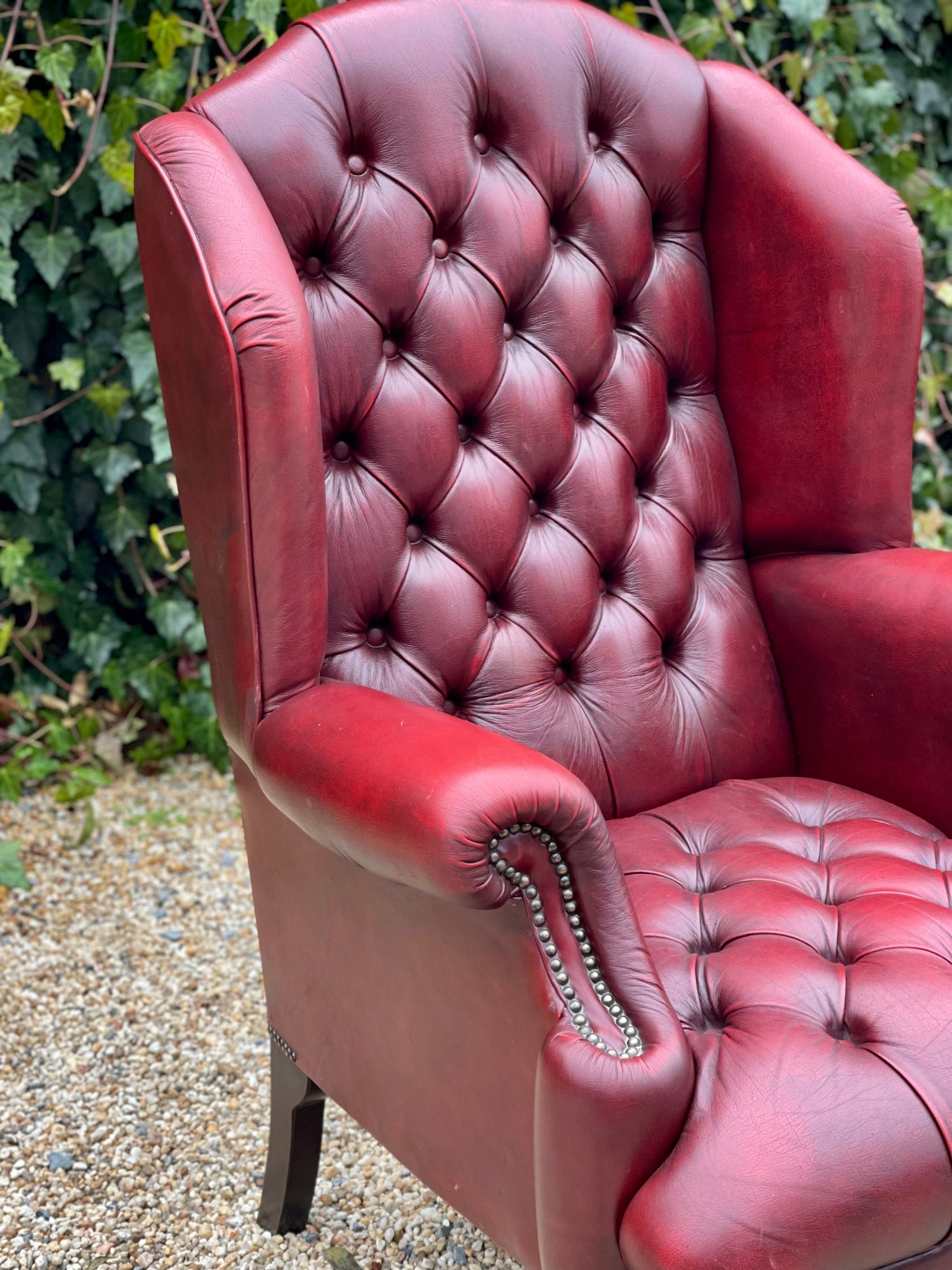 chesterfield oxblood wingback chair