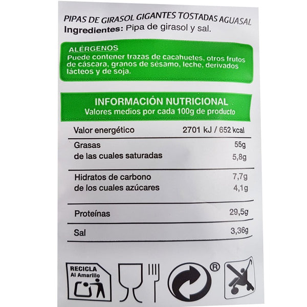 Pipas De Mi Tierra valores nutricionales