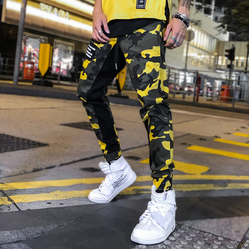 mens yellow camo pants