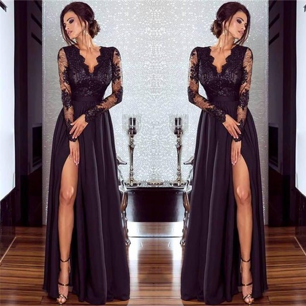 ladies long black evening dresses