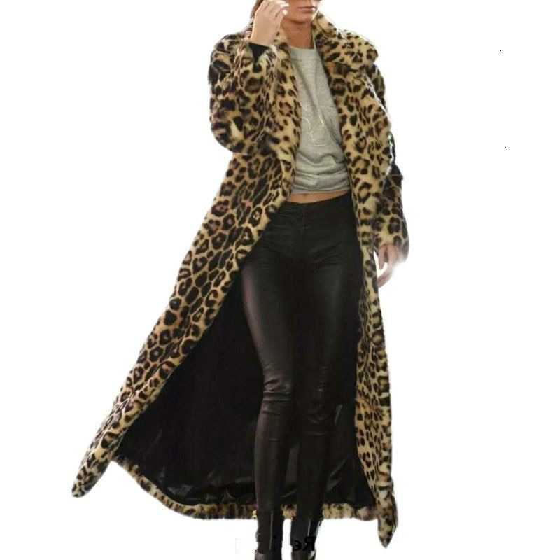 Autumn Winter Women Faux Fur Leopard long coat Elegant Cotton Parka Coat Women Warm fur plush coat Casual Slim Jacket Coat