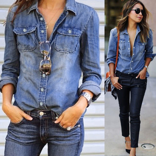 denim long tops for ladies