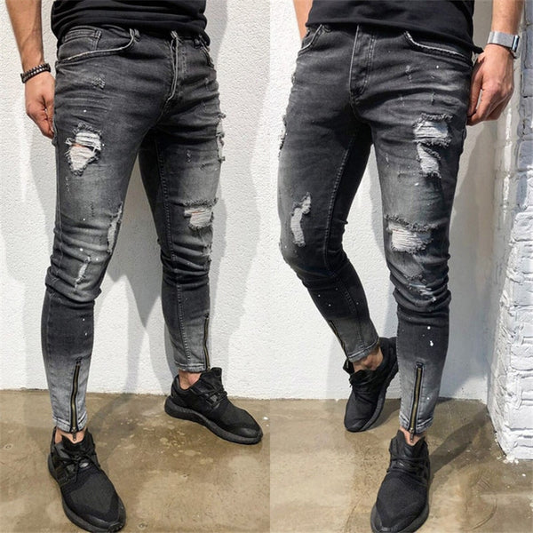 mens skinny biker jeans black