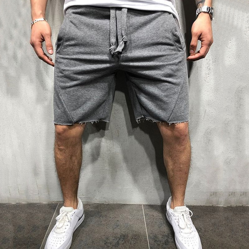 mens raw edged sweat shorts