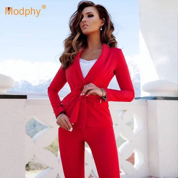 womens red suit set