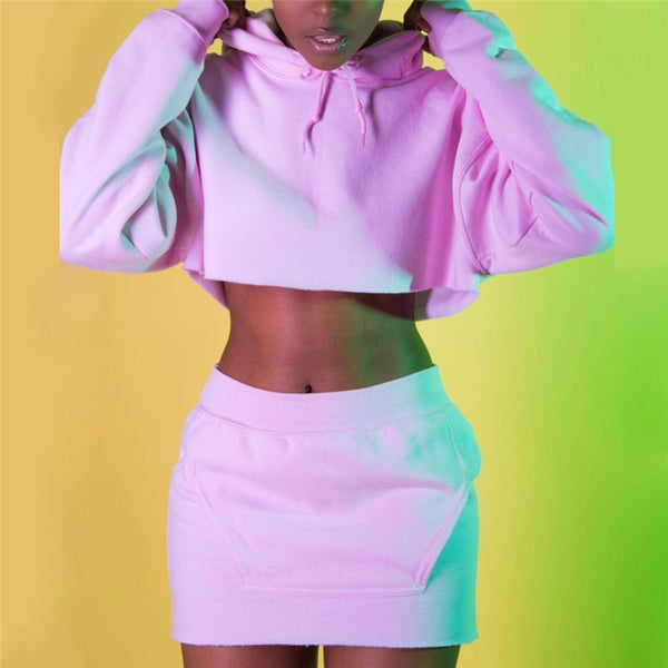 crop top hoodie with skirt